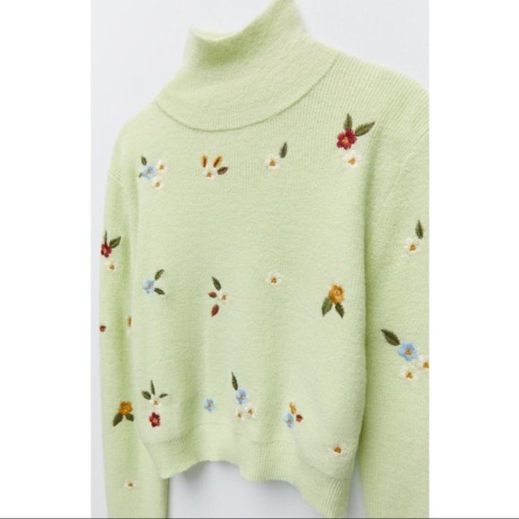 NWOT ZARA Floral Embroidery Knit Sweater - Picture 3 of 8